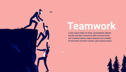 Business teamwork - Team of people working together to reach top. Vector illustration with space for text.
