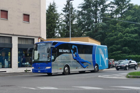 Bergamo, Italy: 2 July 2020: Serie A  Naples Football Teams Arrives At The Stadium In Buses Escorted By The Police.