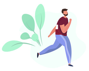 Sprinter sportsman run marathon. Running Competition. Running marathon distance, exercise and athletics. Healthy lifestyle concept, summer outdoor. Flat Vector Illustration