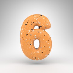 Number 6 on white background. 3D number with orange terrazzo pattern texture.