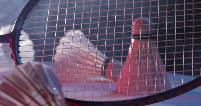 Badminton action , Badminton shuttlecock,  
Close up shuttlecocks on badminton 