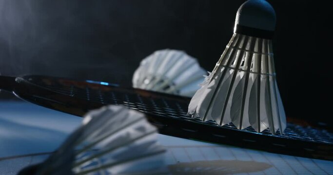 Badminton action , Badminton shuttlecock,  
Close up shuttlecocks on badminton 