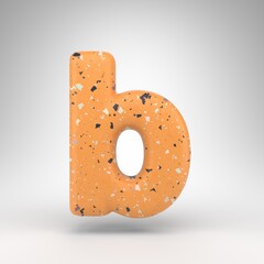 Letter B lowercase on white background. 3D letter with orange terrazzo pattern texture.