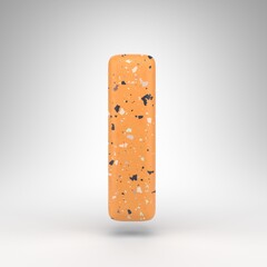 Letter I uppercase on white background. 3D letter with orange terrazzo pattern texture.