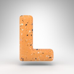 Letter L uppercase on white background. 3D letter with orange terrazzo pattern texture.