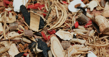 Chinese herbal medicine tea on table