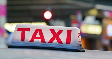 Taxi queue up in city street