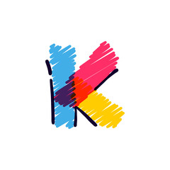 K letter logo hand drawn with a colored pencils.