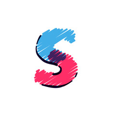 S letter logo hand drawn with a colored pencils.