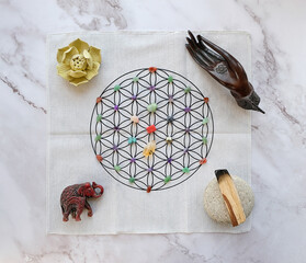 quartz gemstones Crystals grid Altar Kit, buddha hand, palo santo, elephant, lotus flower. Healing...