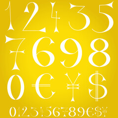 Font of numbers, hand drawn with geometric design isolated on background. For fashion magazine and magazine. Retro and vintage typographic for web site, poster, placard and card template