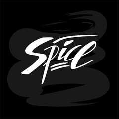 Vector illustration of spice brush lettering for banner, flyer, poster, clothes, menu, shop, cafe logo, advertisement design. Handwritten text for template, signage, billboard, print, price list
