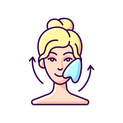 Gua sha stone RGB color icon. Removing puffiness under eyes. Angled stone. Scraping skin on face. Promoting blood flow. Chinese beauty tool. Relieving tension. Isolated vector illustration