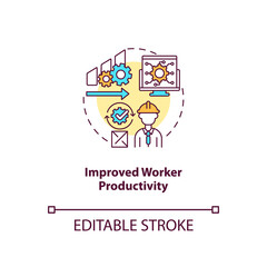 Improved worker productivity concept icon. Warehouse management software benefits. Match tasks to skills. Work idea thin line illustration. Vector isolated outline RGB color drawing. Editable stroke