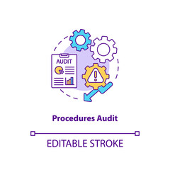 Procedures audit concept icon. Warehouse audit elements. Check if transactions have been recorded. Business idea thin line illustration. Vector isolated outline RGB color drawing. Editable stroke