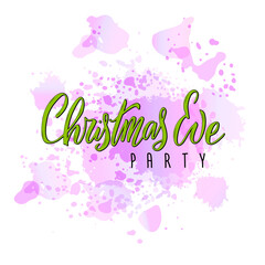 Vector illustration of Christmas eve party lettering for banner, poster, greeting card, sign board, souvenirs, invitation, clothes, advertisement design. Handwritten calligraphic text for web or print