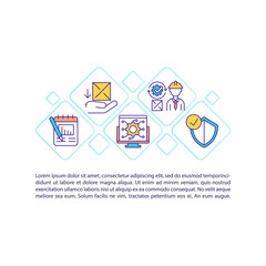 Warehouse processes automation concept icon with text. Technology, software for storehouse management. PPT page vector template. Brochure, magazine, booklet design element with linear illustrations