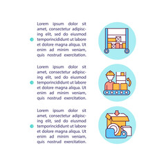 Warehouse supply management concept icon with text. Storage automation. Merchandise delivery service. PPT page vector template. Brochure, magazine, booklet design element with linear illustrations