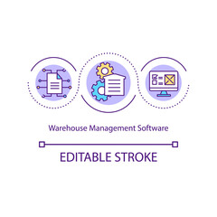Warehouse management software concept icon. Application for inventory organization. Storehouse management idea thin line illustration. Vector isolated outline RGB color drawing. Editable stroke