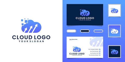 tech cloud logo with arrow and business card