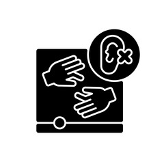 Accessibility black glyph icon. Website optimization. Online site development. Special needs service. Inclusive user experience. Silhouette symbol on white space. Vector isolated illustration