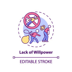 Willpower lacking concept icon. Procrastination reason idea thin line illustration. No motivation. Low ambition. Apathy feeling. Vector isolated outline RGB color drawing. Editable stroke