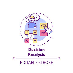 Decision paralysis concept icon. Procrastination reason idea thin line illustration. Inability choosing between options. Cognitive overload. Vector isolated outline RGB color drawing. Editable stroke