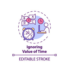 Ignoring time value concept icon. Time-management problem idea thin line illustration. Becoming overwhelmed by large tasks number. Vector isolated outline RGB color drawing. Editable stroke