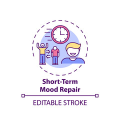 Short-term mood repair concept icon. Procrastination reason idea thin line illustration. Emotion regulation. Temporal change in motivation. Vector isolated outline RGB color drawing. Editable stroke
