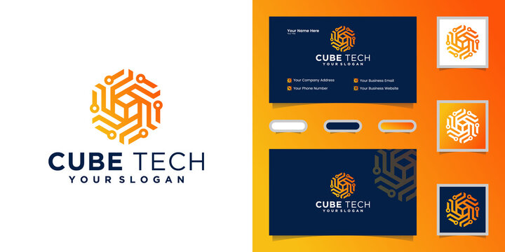 Cube tech logo , hexagon and inspiration business card