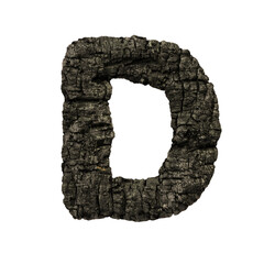 burned wood letter D - Capital 3d charcoal font - suitable for Nature, disaster or fire related subjects