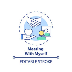 Meeting with myself concept icon. Fighting procrastination method idea thin line illustration. Self-kindness, self-care. Weakness awareness. Vector isolated outline RGB color drawing. Editable stroke