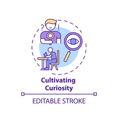 Cultivating curiosity concept icon. Overcoming procrastination tip idea thin line illustration. Openness to new experiences. Vector isolated outline RGB color drawing. Editable stroke