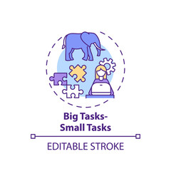 Big tasks, small tasks concept icon. Overcoming procrastination tip idea thin line illustration. Breaking tasks into smaller chunks. Vector isolated outline RGB color drawing. Editable stroke