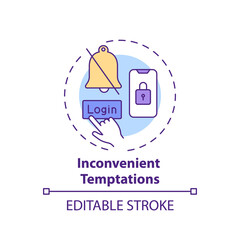 Inconvenient temptations concept icon. Overcoming procrastination tip idea thin line illustration. Avoiding online distractions. Vector isolated outline RGB color drawing. Editable stroke