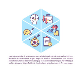 Procrastination concept icon with text. Action of delaying or postponing some work that needs to be done. PPT page vector template. Brochure, magazine, booklet design element with linear illustrations