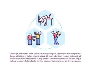 Procrastination concept icon with text. Mental health problems diagnosis. Making lazy peple work. PPT page vector template. Brochure, magazine, booklet design element with linear illustrations