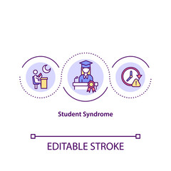 Student syndrome concept icon. Start to apply to assignment at last possible moment before its deadline. Working idea thin line illustration. Vector isolated outline RGB color drawing. Editable stroke