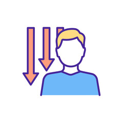 Motivational psychology RGB color icon. Procrastiation problems during work day. Laziness while working on companies big project. Mental human problems. Isolated vector illustration