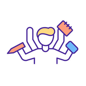 person multitasking with office supplies clip art preview