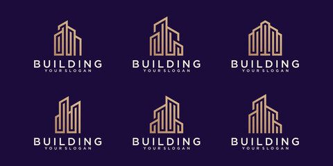 collection of building logo with line art style