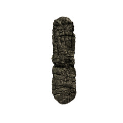 burned wood letter I - Capital 3d charcoal font - suitable for Nature, disaster or fire related subjects