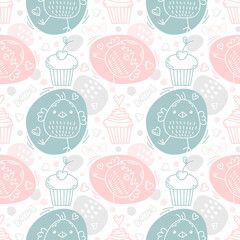 seamless pattern with traditional easter sweets and cute chicks