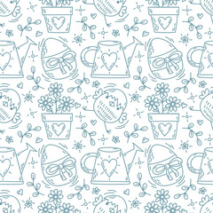 seamless pattern with a set of easter icons in doodle style 