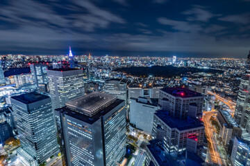 高層ビルが立ち並ぶ都会の夜景