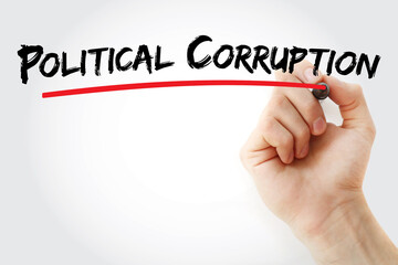 Political Corruption text with marker, concept background