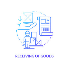 Receiving of goods concept icon. Warehouse management components. Method of checking products sending process. Store idea thin line illustration. Vector isolated outline RGB color drawing