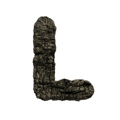 burned wood letter L - Capital 3d charcoal font - suitable for Nature, disaster or fire related subjects