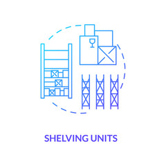 Shelving units concept icon. Key warehouse equipment. Modern tracking technologies which can be moved. Product idea thin line illustration. Vector isolated outline RGB color drawing