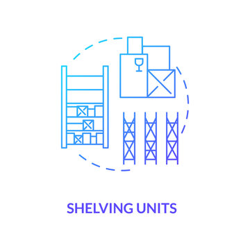 Shelving units concept icon. Key warehouse equipment. Modern tracking technologies which can be moved. Product idea thin line illustration. Vector isolated outline RGB color drawing